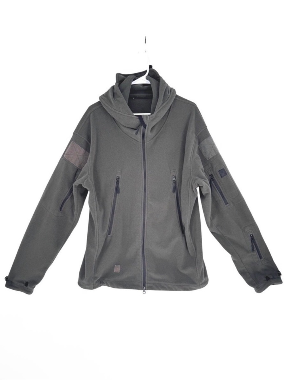 Mens Tactical Fleece Jacket Hooded Olive Green Military Combat Utility Sz Large